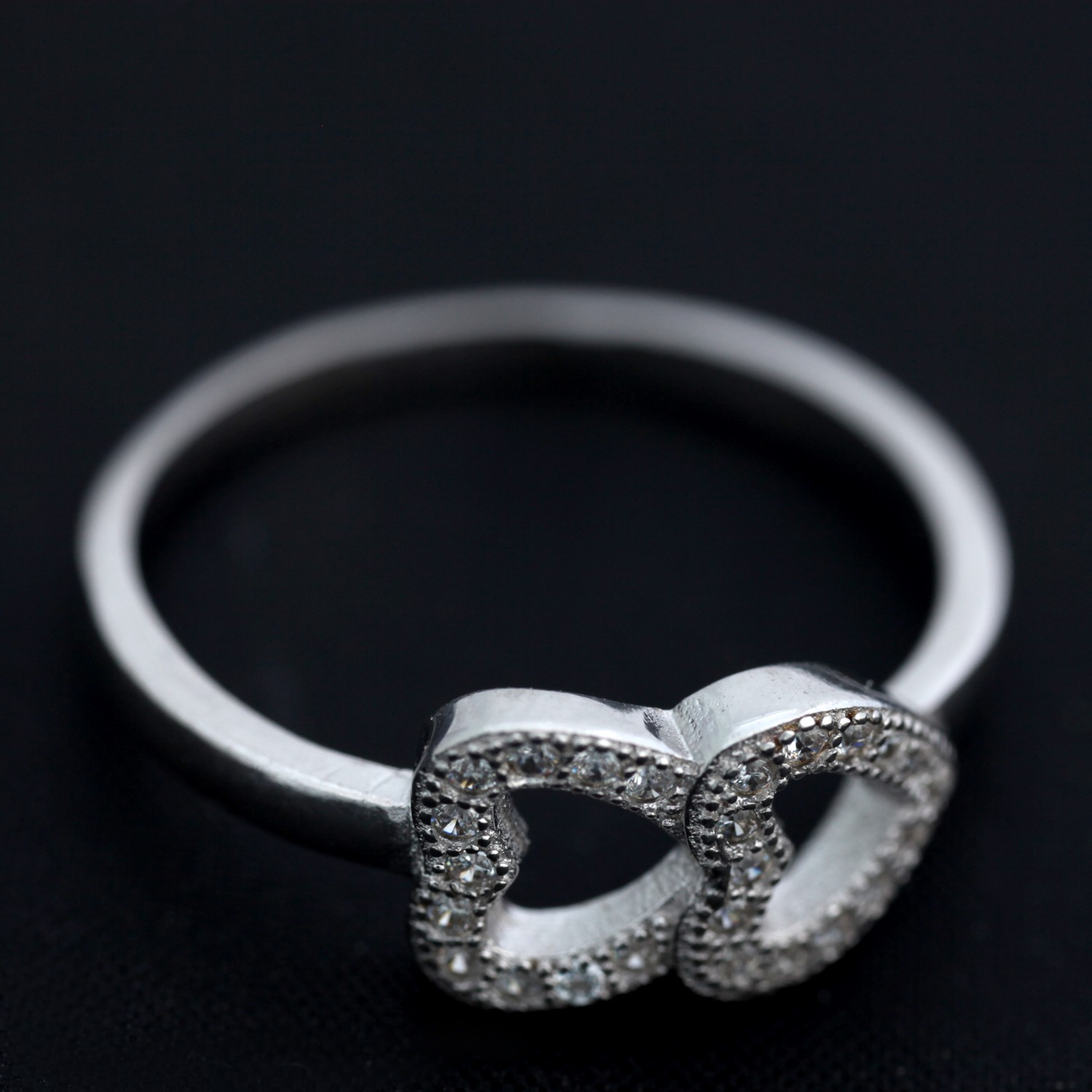 Inel Double Heart din Argint 925 placat cu rodiu, marimea 51