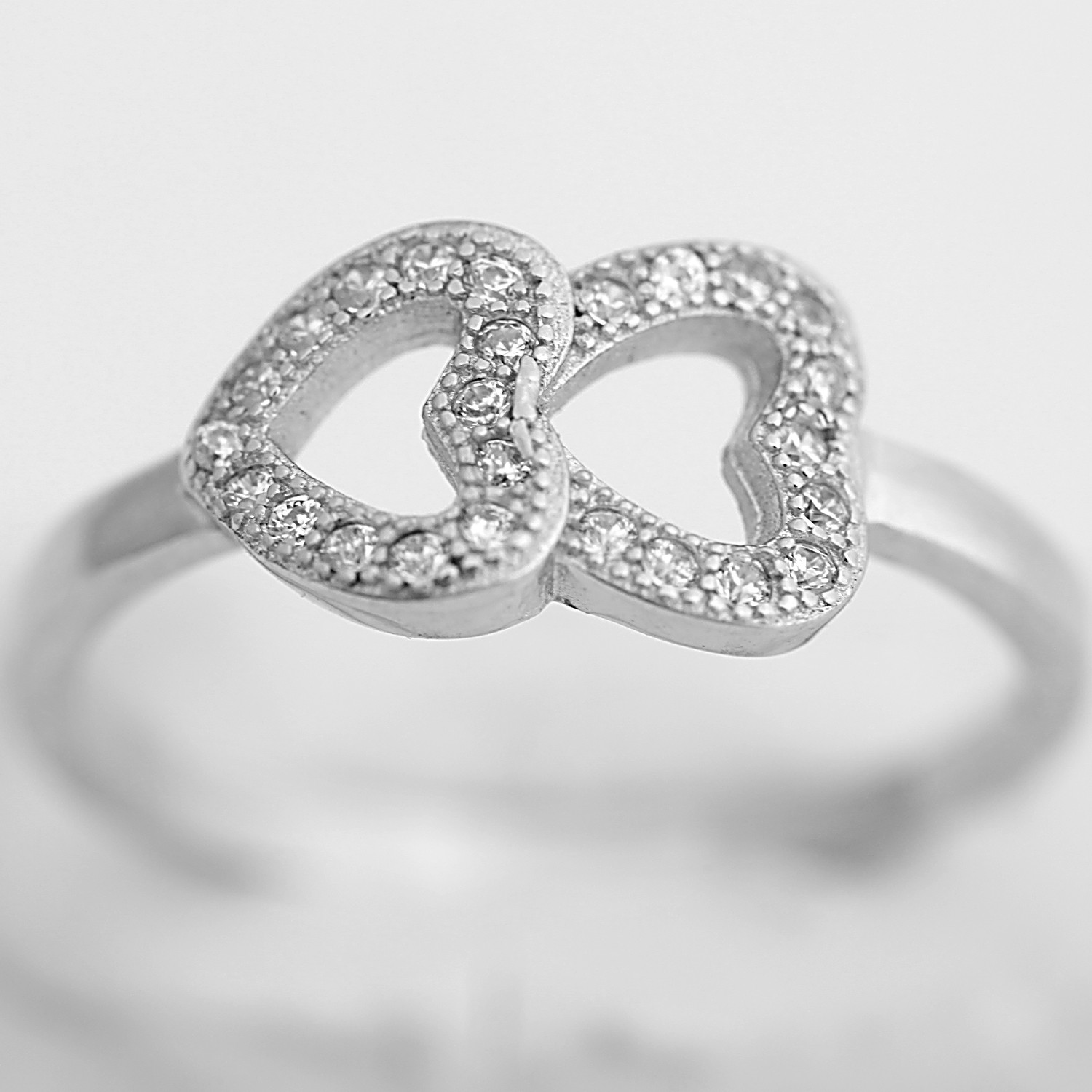 Inel Double Heart din Argint 925 placat cu rodiu, marimea 51
