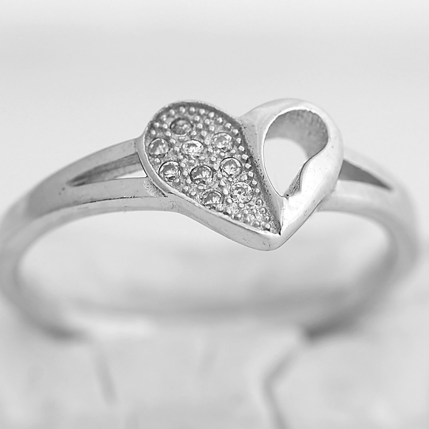 Inel Shinny Heart din Argint 925, placat cu rodiu,  marimea 55