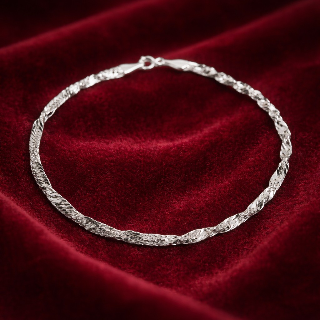 Brățară din Argint 925 Unisex, Jolie Silver, Model Răsucit, Textură Diamantată, 1.63 g