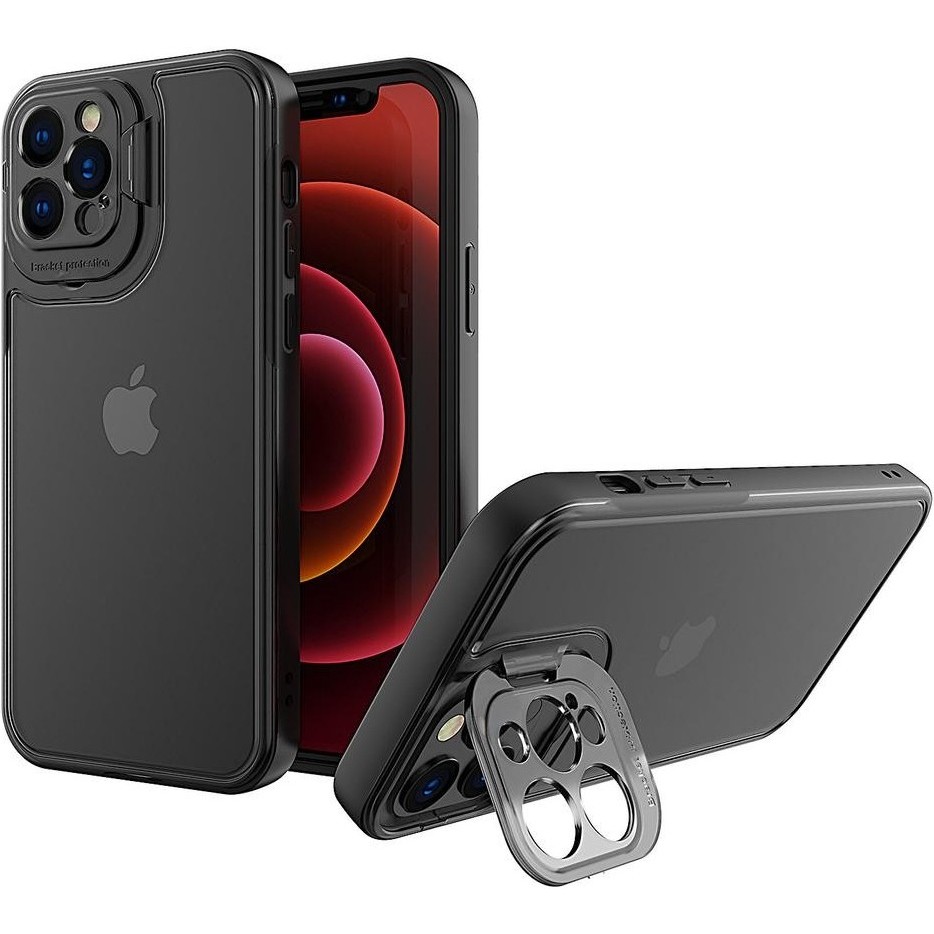 Husa de Protectie, Flippy, Bracket Series, pentru Apple iPhone 14, cu Suport si Protectie Camera, Negru