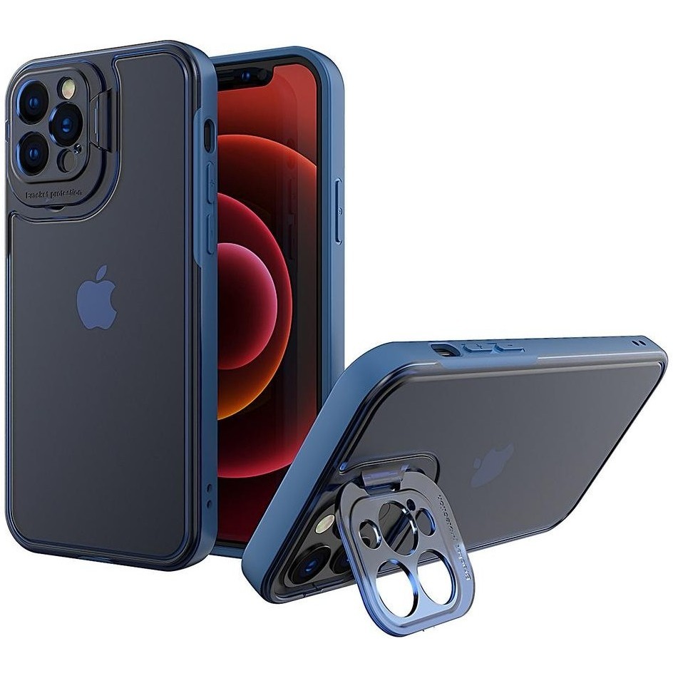 Husa de Protectie, Flippy, Bracket Series, pentru Apple iPhone 14 Plus, cu Suport si Protectie Camera, Albastru