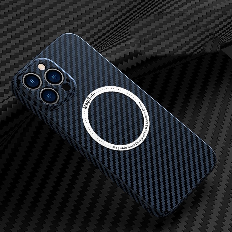 Husa de protectie pentru iPhone 14 Pro, Flippy, Magnetica, MagSafe, Carbon Fiber Protectie Antisoc, Albastru