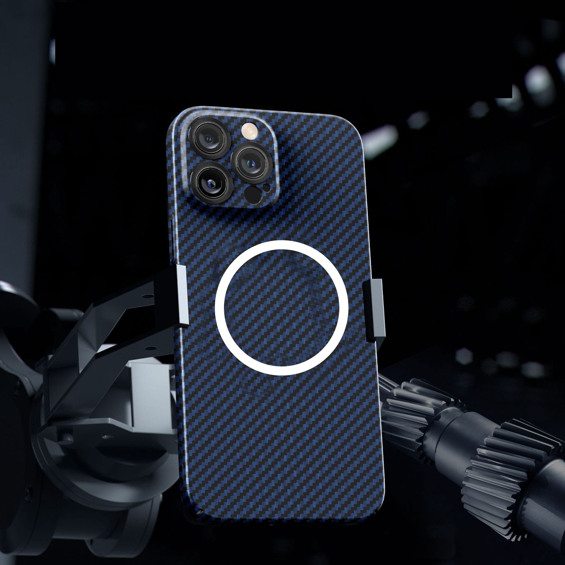 Husa de protectie pentru iPhone 14 Pro, Flippy, Magnetica, MagSafe, Carbon Fiber Protectie Antisoc, Albastru