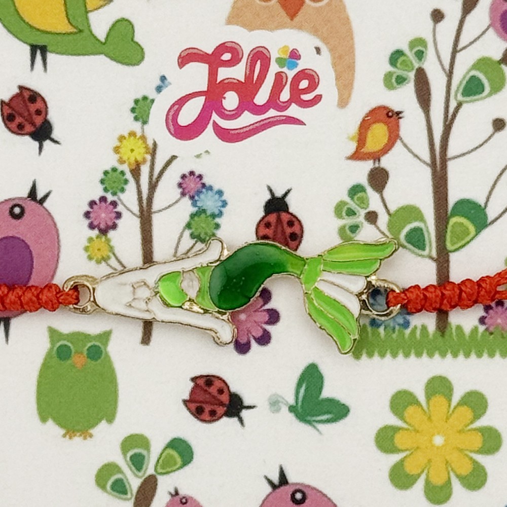 Bratara pentru Copii, Jolie, Model Sirena, Snur Rosu Reglabil, Argintiu