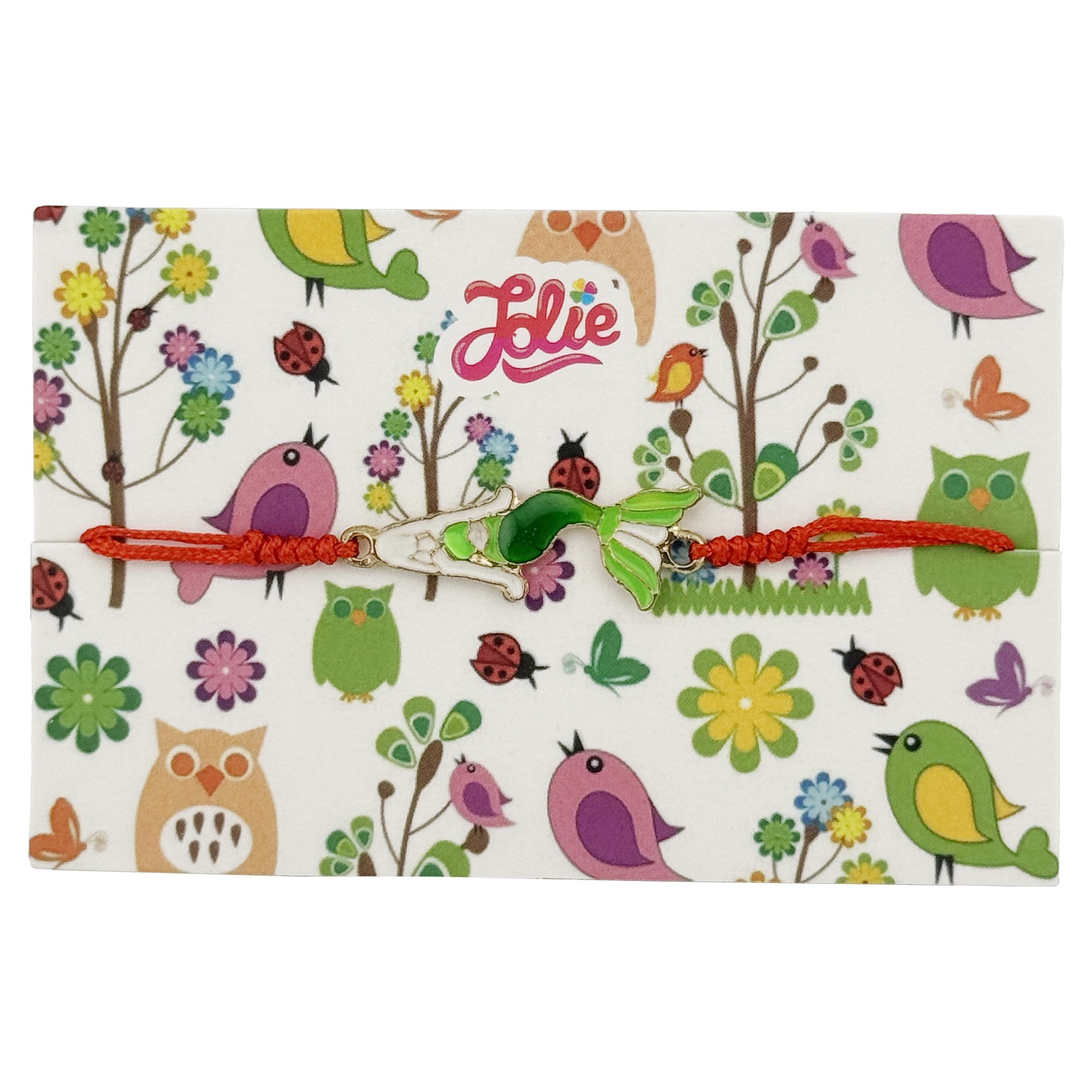 Bratara pentru Copii, Jolie, Model Sirena, Snur Rosu Reglabil, Argintiu