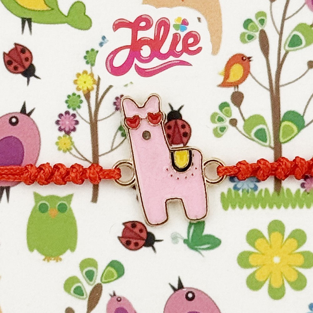 Bratara pentru Copii, Jolie, Model Alpaca, Snur Impletit Rosu Reglabil, Auriu