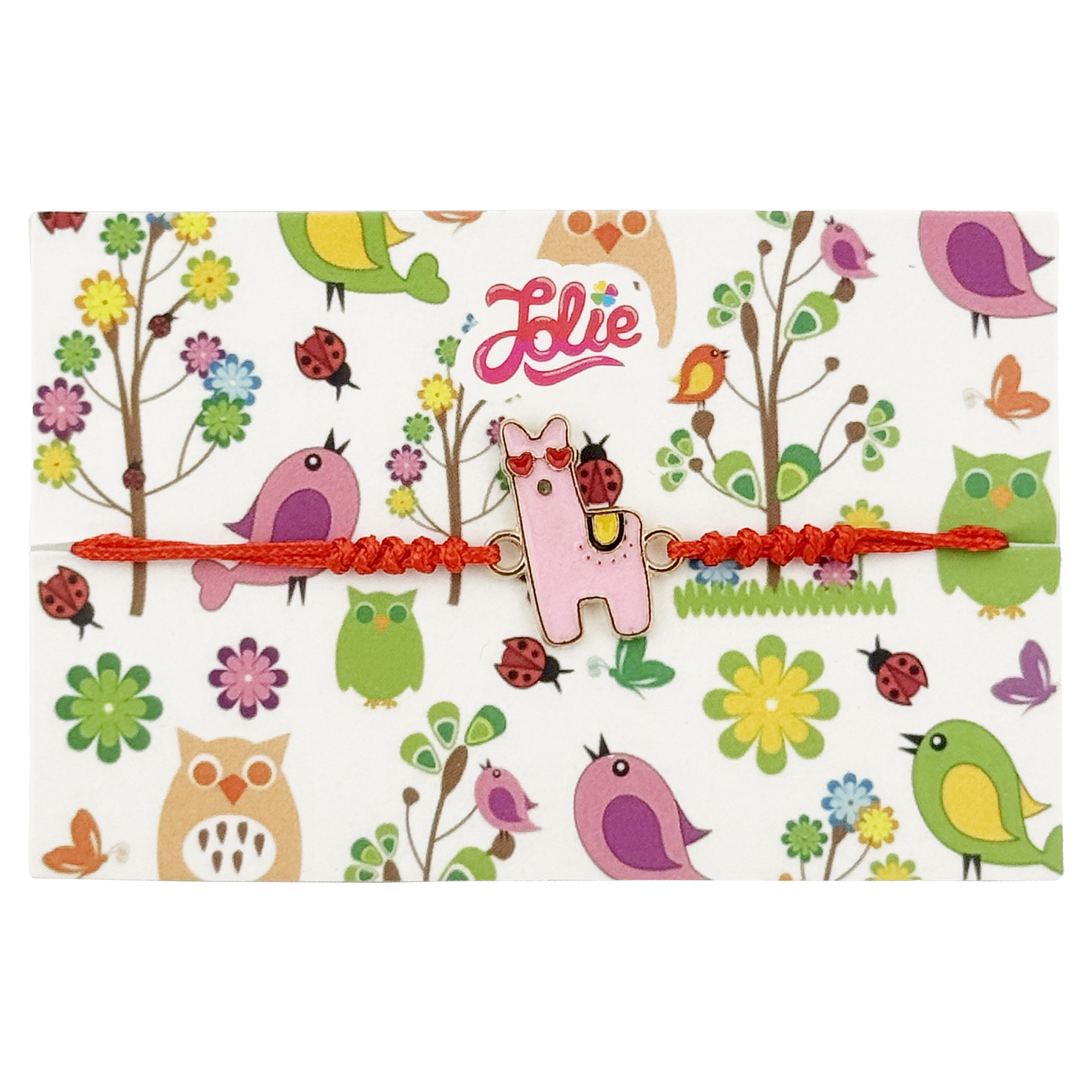 Bratara pentru Copii, Jolie, Model Alpaca, Snur Impletit Rosu Reglabil, Auriu