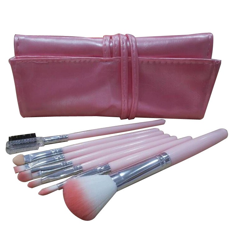 Set portabil 7 pensule de machiaj cu husa Roz, Flippy