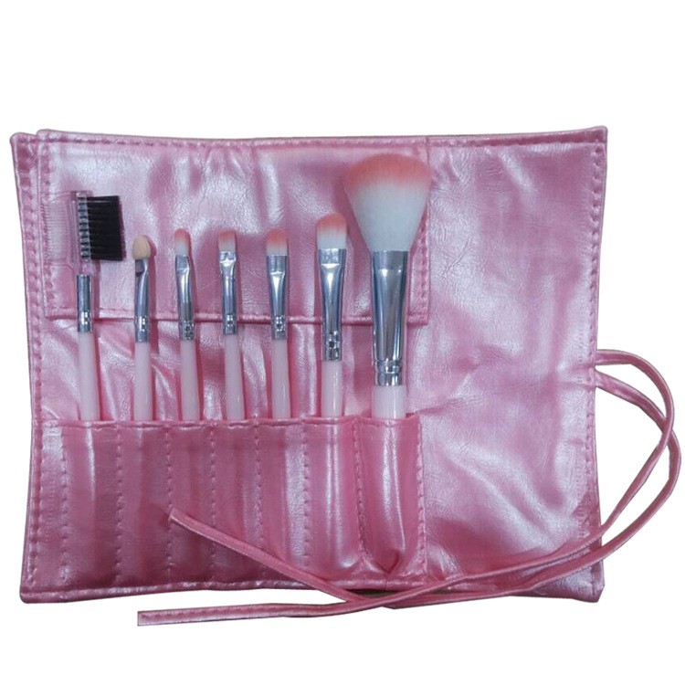 Set portabil 7 pensule de machiaj cu husa Roz, Flippy