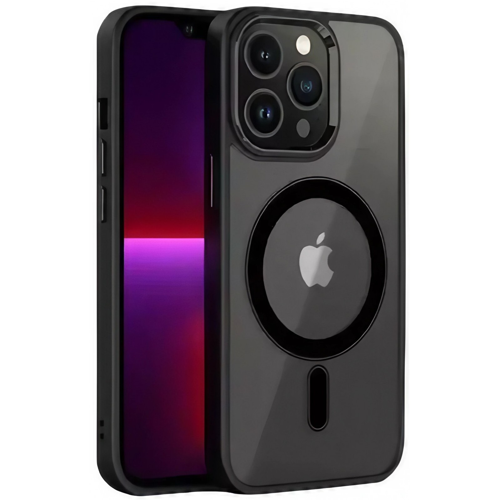 Husa de Protectie, Flippy, MagSafe Full Cover, pentru Apple iPhone 12/12 Pro, Frosted Acrylic Color Big Hole, Magnetica, Wireless, Negru