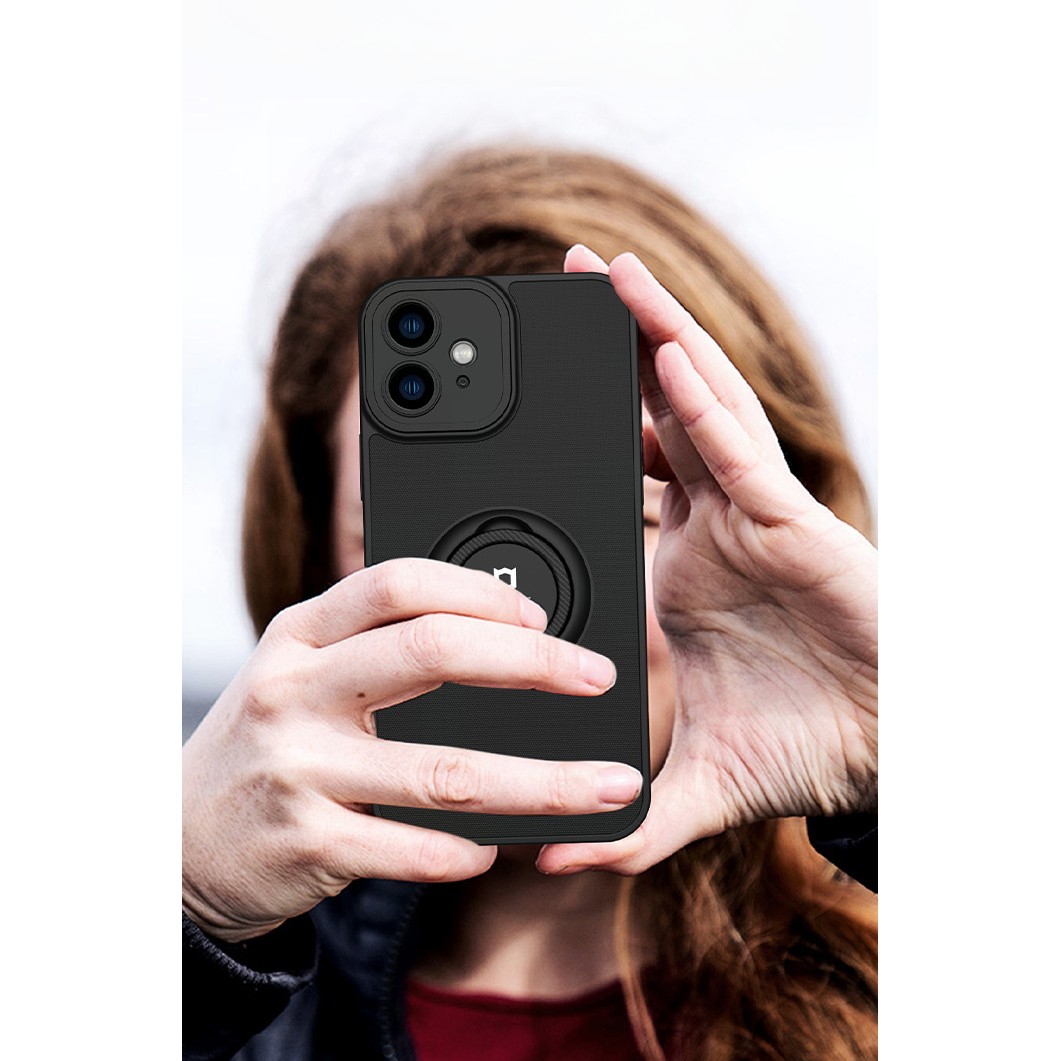 Husa de protectie Eagle eye pentru Apple iPhone 14 Pro, Rezistenta la socuri, Protectie camera, Cu inel de prindere magnetic negru, Flippy, Negru