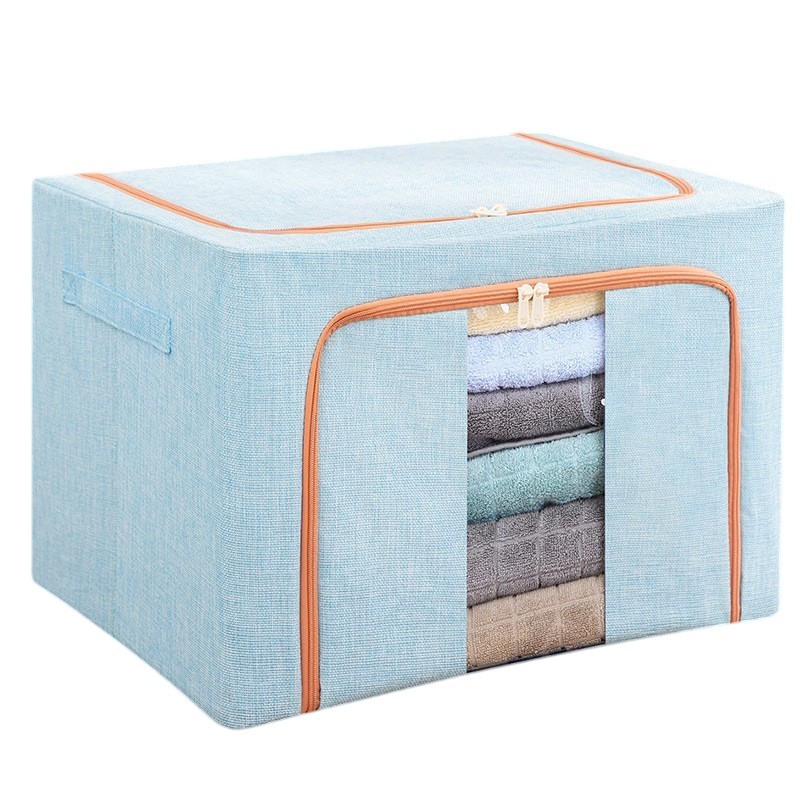 Cutie de depozitare pliabila, Flippy, Cu fermoar, 100 L, Textil, 60x42x40 cm, Cadru Metalic, Suport Baza Stabil din Plastic, Bleu
