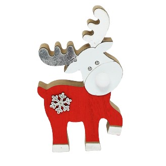 Decoratiune Craciun cu lumina, Ren, lumina alb-cald, 16 cm, Rosu, Model 2