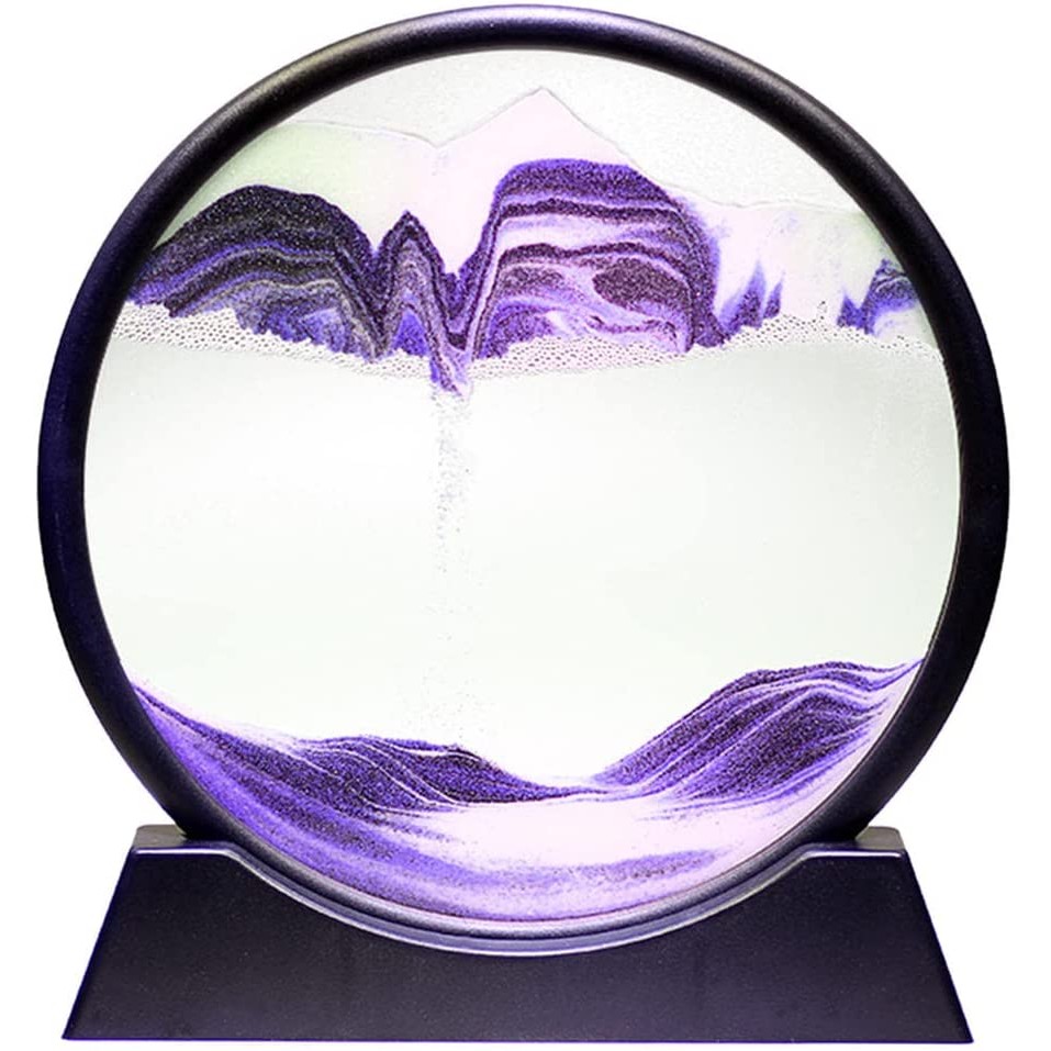 Decoratiune tip clepsidra, Flippy, imagine 3D dinamica, nisipuri miscatoare, 25x26.5 cm, cadru negru, Mov