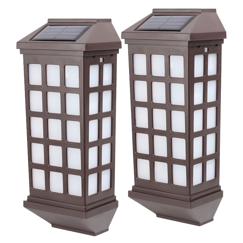 Lampa solara LED tip Felinar pentru perete Flippy, Set din 2 Buc, 23 x 9 cm, 1.2V, ABS, 600mAh, Rezistent la Apa, Tip lumina alb cald, Maro