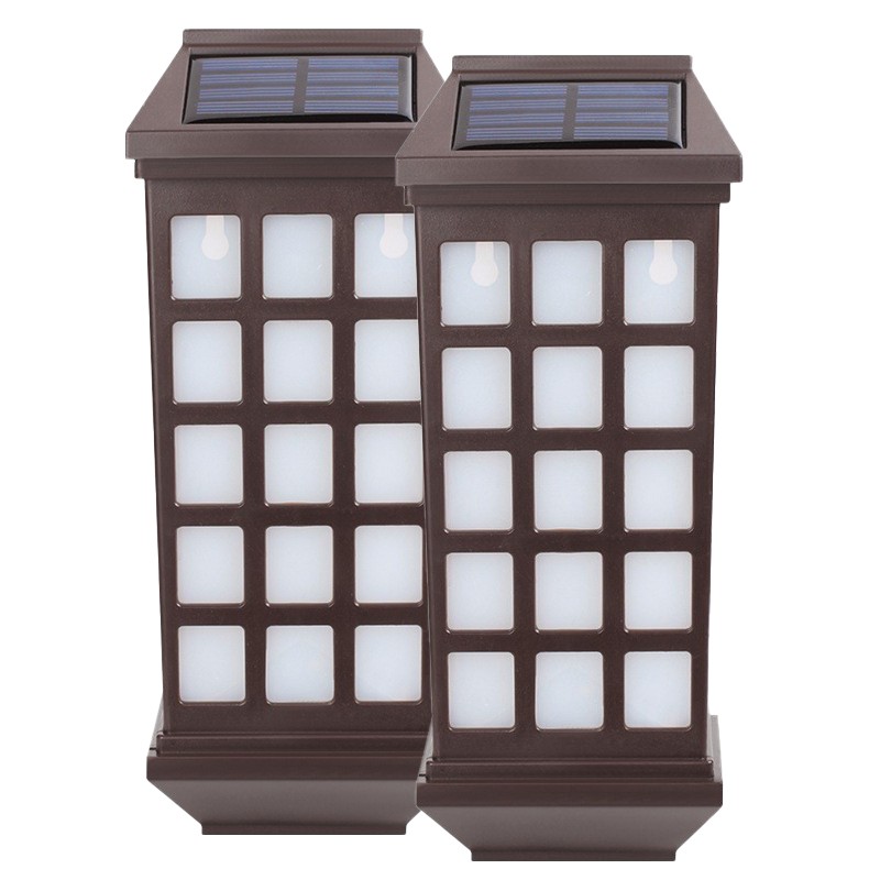 Lampa solara LED tip Felinar pentru perete Flippy, Set din 2 Buc, 23 x 9 cm, 1.2V, ABS, 600mAh, Rezistent la Apa, Tip lumina alb cald, Maro