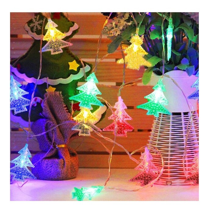 Ghirlanda luminoasa cu bec in forma de brazi, 4 metri, 30 LED-uri, forme din plastic, fir transparent, multicolora