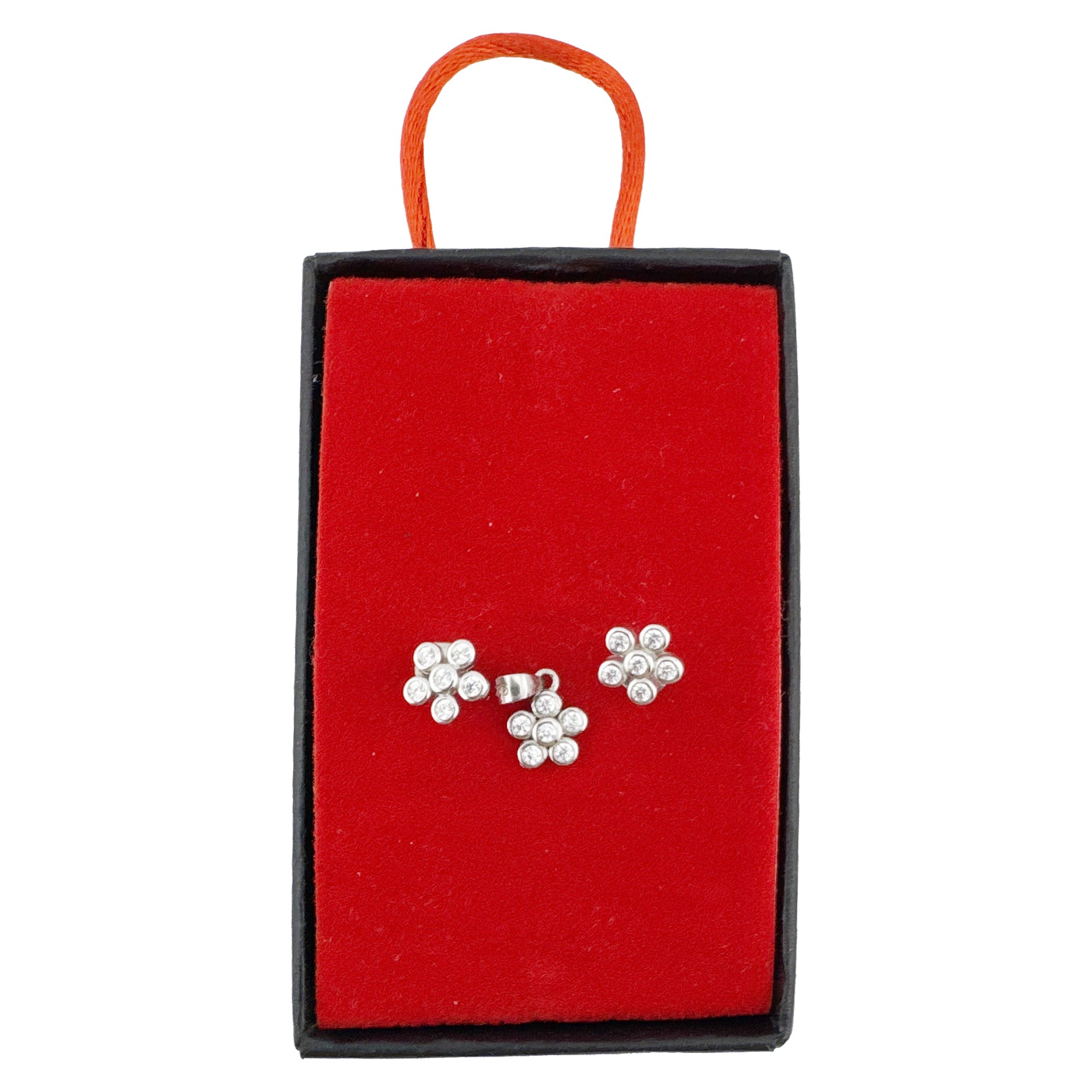 Set Bijuterii Dama Argint 925, Jolie, Cercei cu Pandativ, Model Floricele Rotunde cu Pietre Albe, 1.69 g, Argintiu