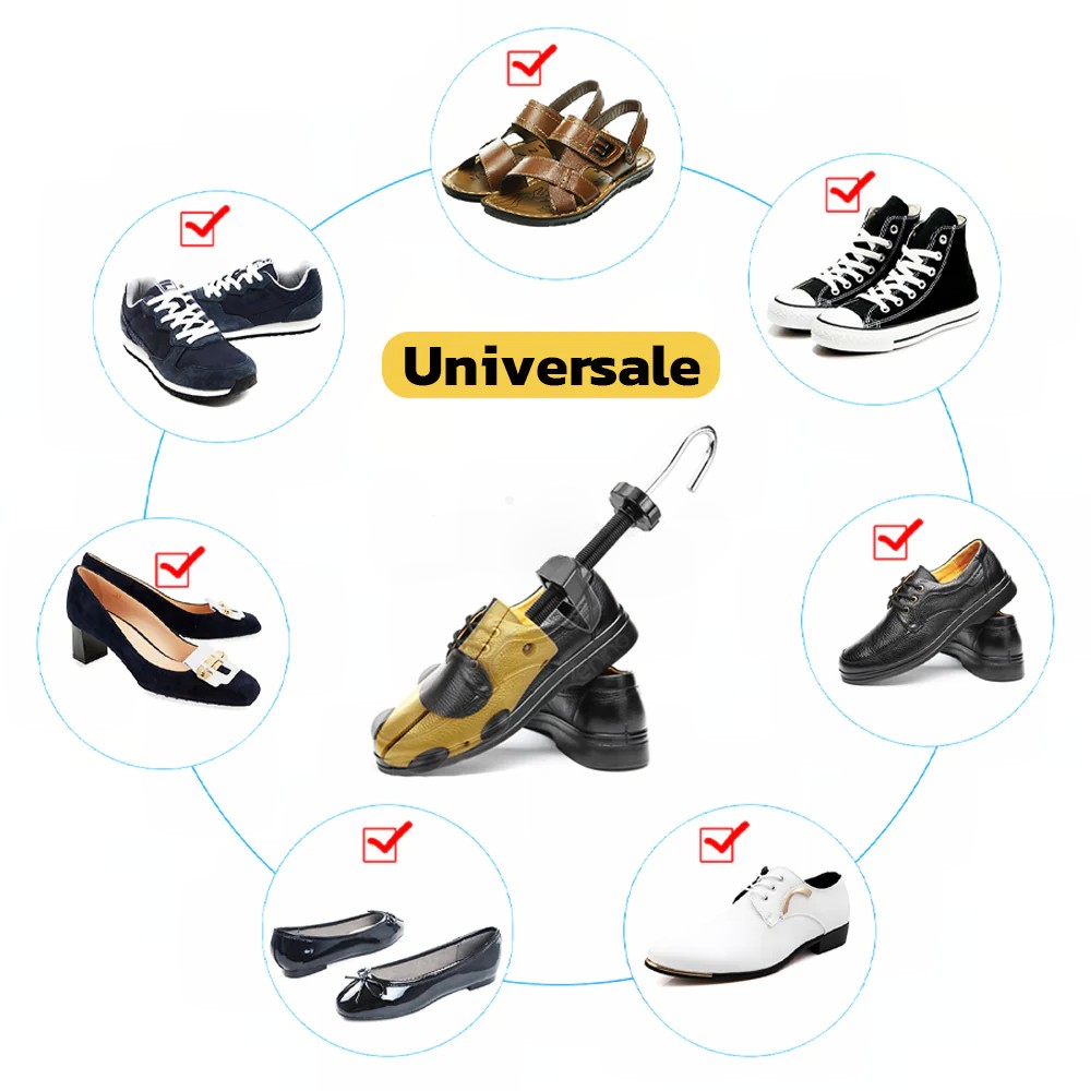 Set 2 Sanuri/Calapoade Reglabilile, Flippy, pentru Alungit si Largit Pantofi, Geanta si Incaltator Incluse, Universale, Unisex, din ABS Premium, Arc, Marime 35 - 42, Galben/Negru