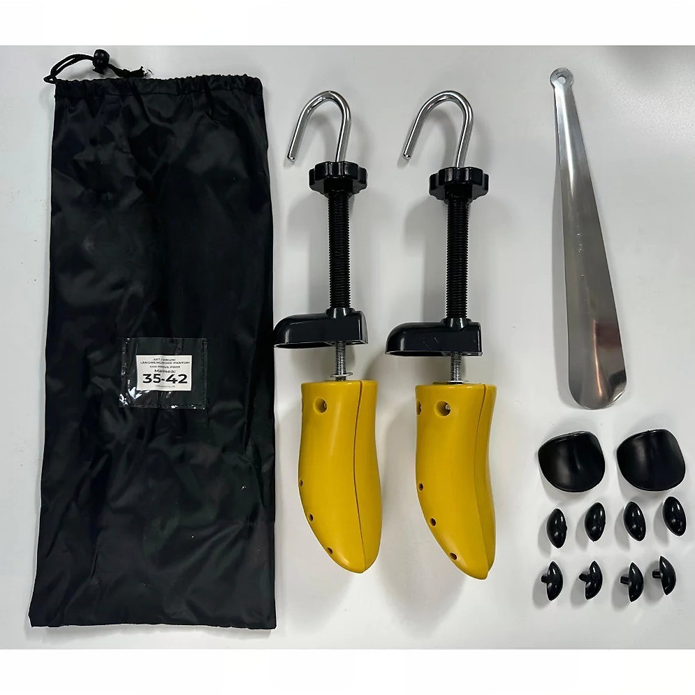 Set 2 Sanuri/Calapoade Reglabilile, Flippy, pentru Alungit si Largit Pantofi, Geanta si Incaltator Incluse, Universale, Unisex, din ABS Premium, Arc, Marime 35 - 42, Galben/Negru