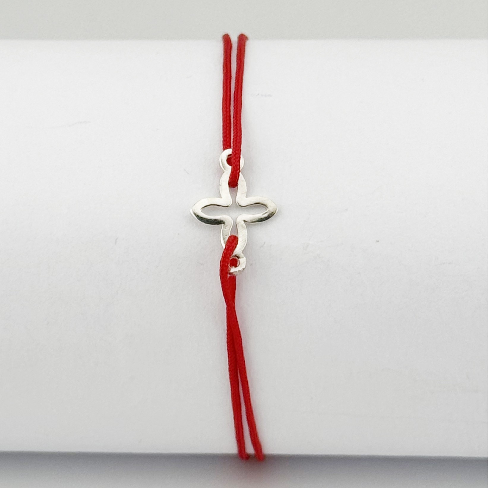 Bratara Dama Argint 925, Jolie, Model Cruce Contur cu Snur Rosu, Pandativ Silver 0.54 gr, Argintiu