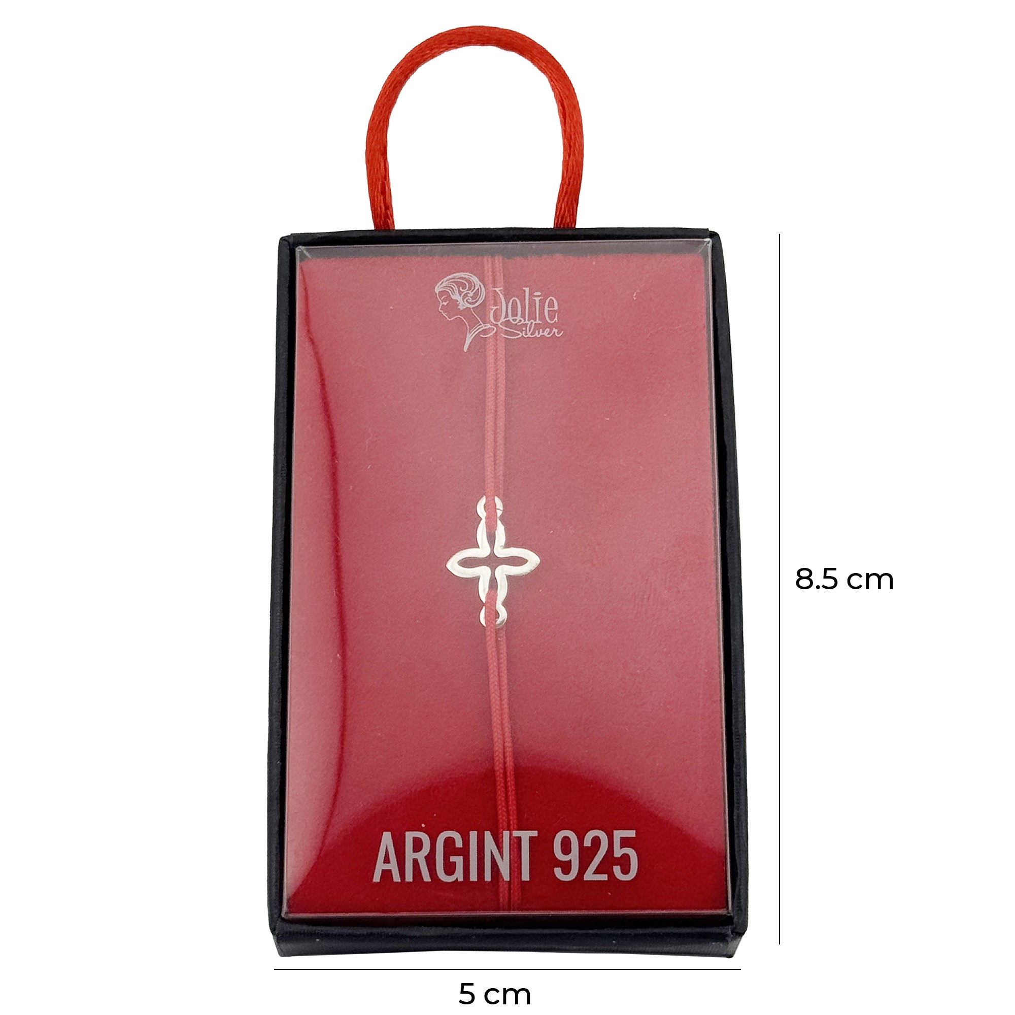 Bratara Dama Argint 925, Jolie, Model Cruce Contur cu Snur Rosu, Pandativ Silver 0.54 gr, Argintiu