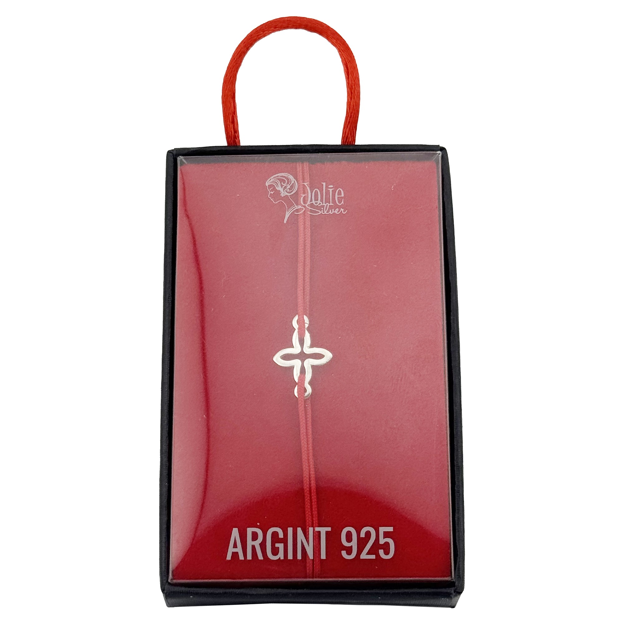 Bratara Dama Argint 925, Jolie, Model Cruce Contur cu Snur Rosu, Pandativ Silver 0.54 gr, Argintiu