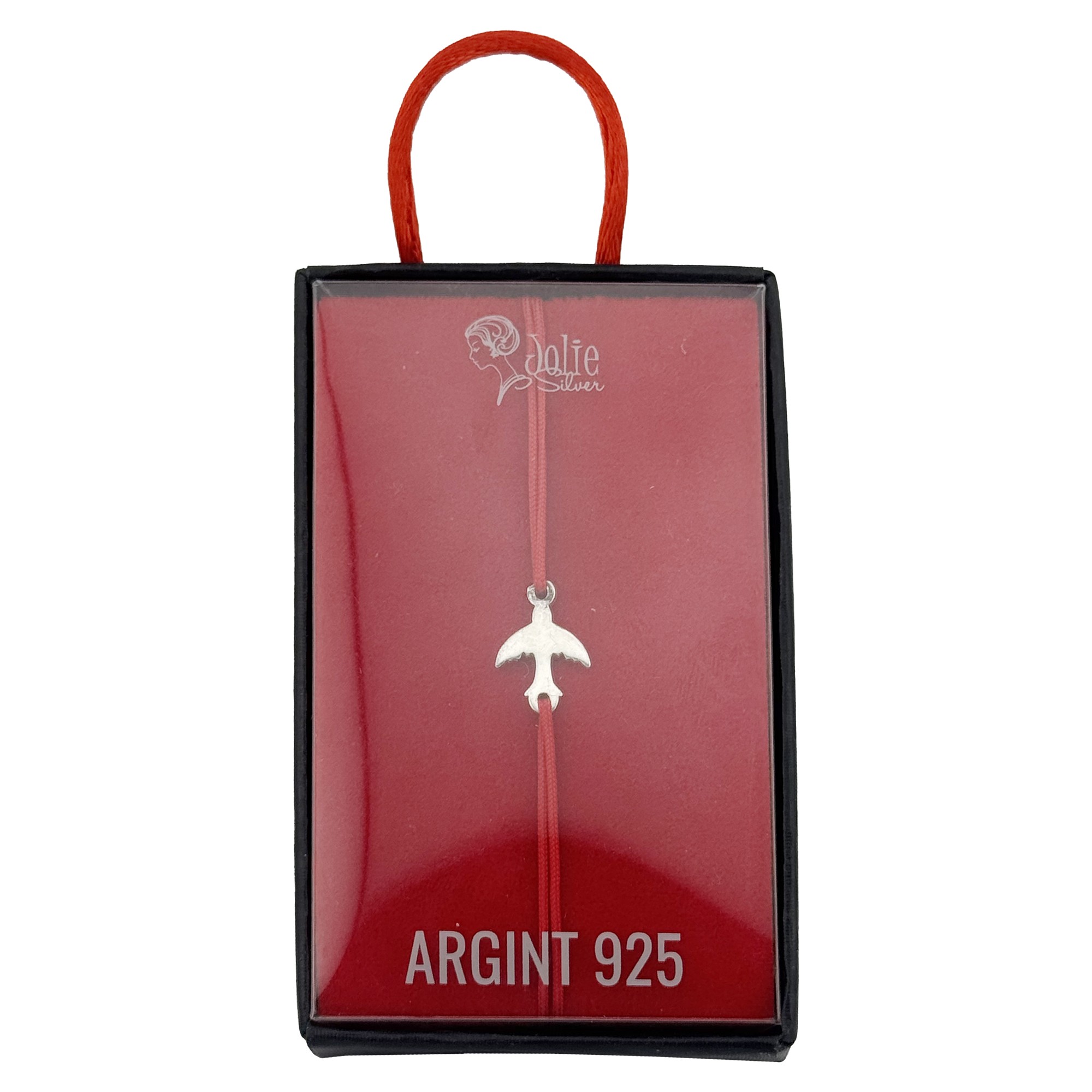 Bratara Dama Argint 925, Jolie, Model Randunica cu Snur Rosu, Pandativ Silver 0.48 gr, Argintiu