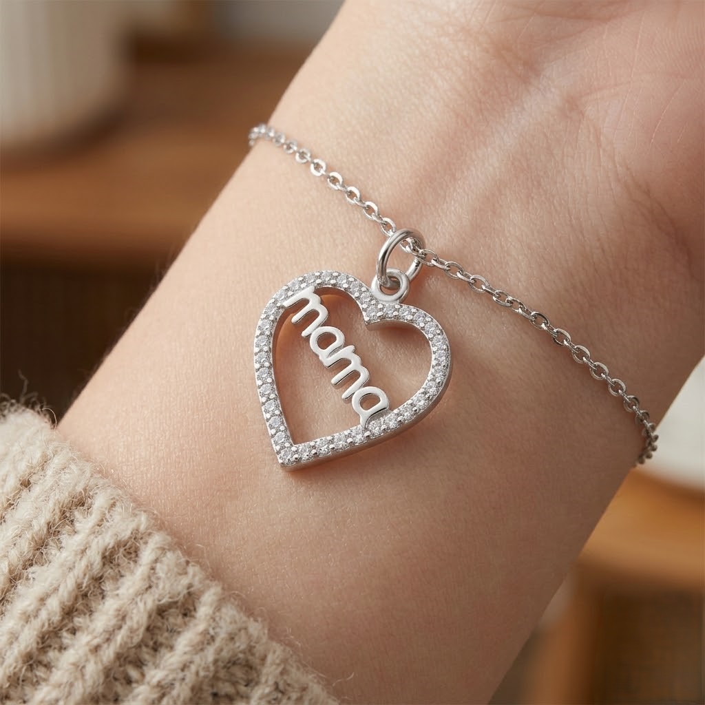 Pandantiv din Argint 925, Jolie Silver, Mama in Inima cu Zirconii, 1.25g