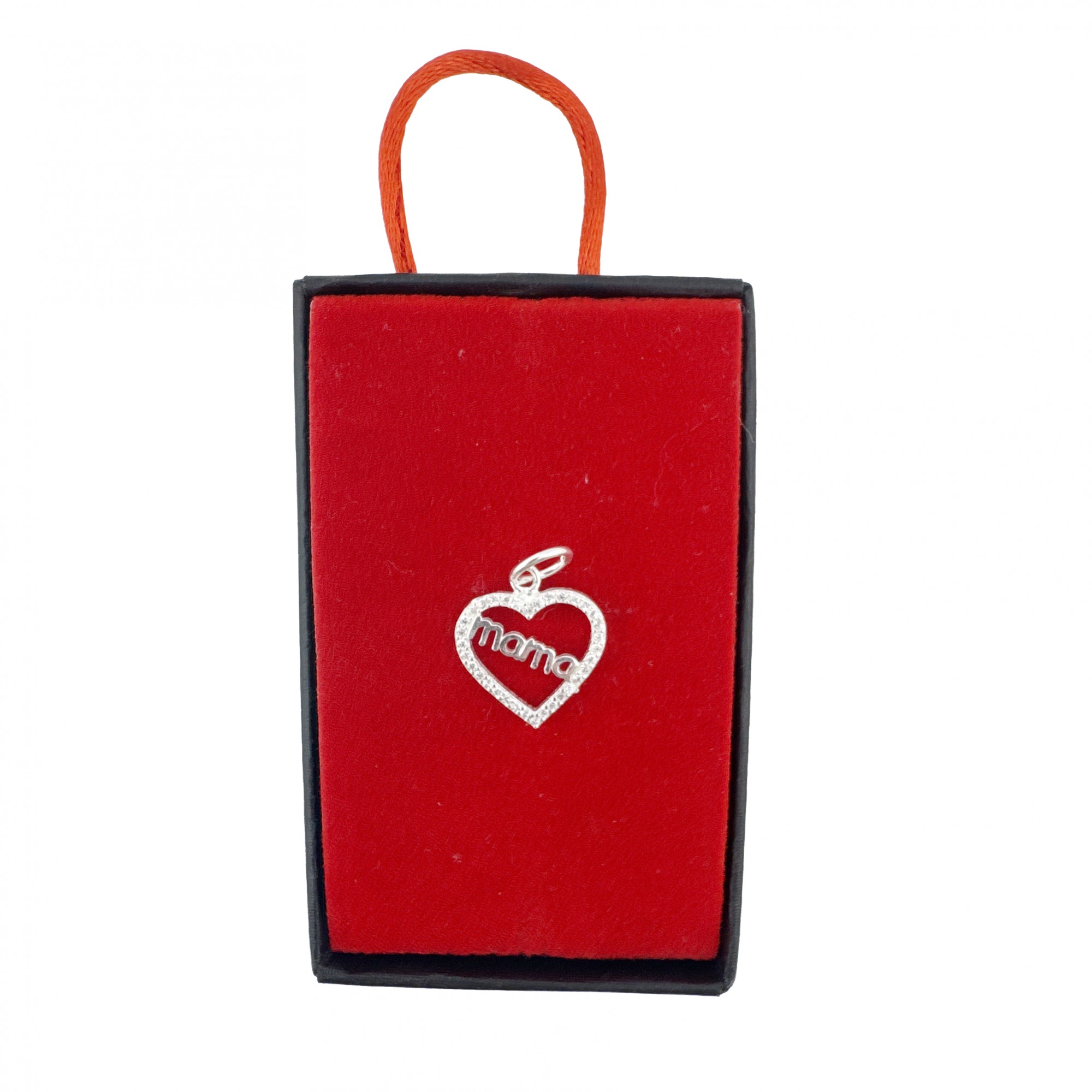 Pandativ din Argint 925, Jolie Silver, pentru Dama, Model Mama in Inima cu Pietre de Zirconiu Cubic, 1.25 g, 2 x 1 cm, Argintiu