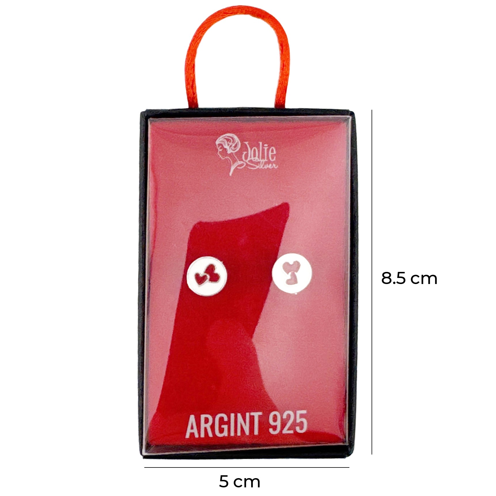 Cercei pentru Copii Argint 925, Jolie, Model Inimioare Rosii, cu Email Colorat, 1.37 g, Argintiu/Alb
