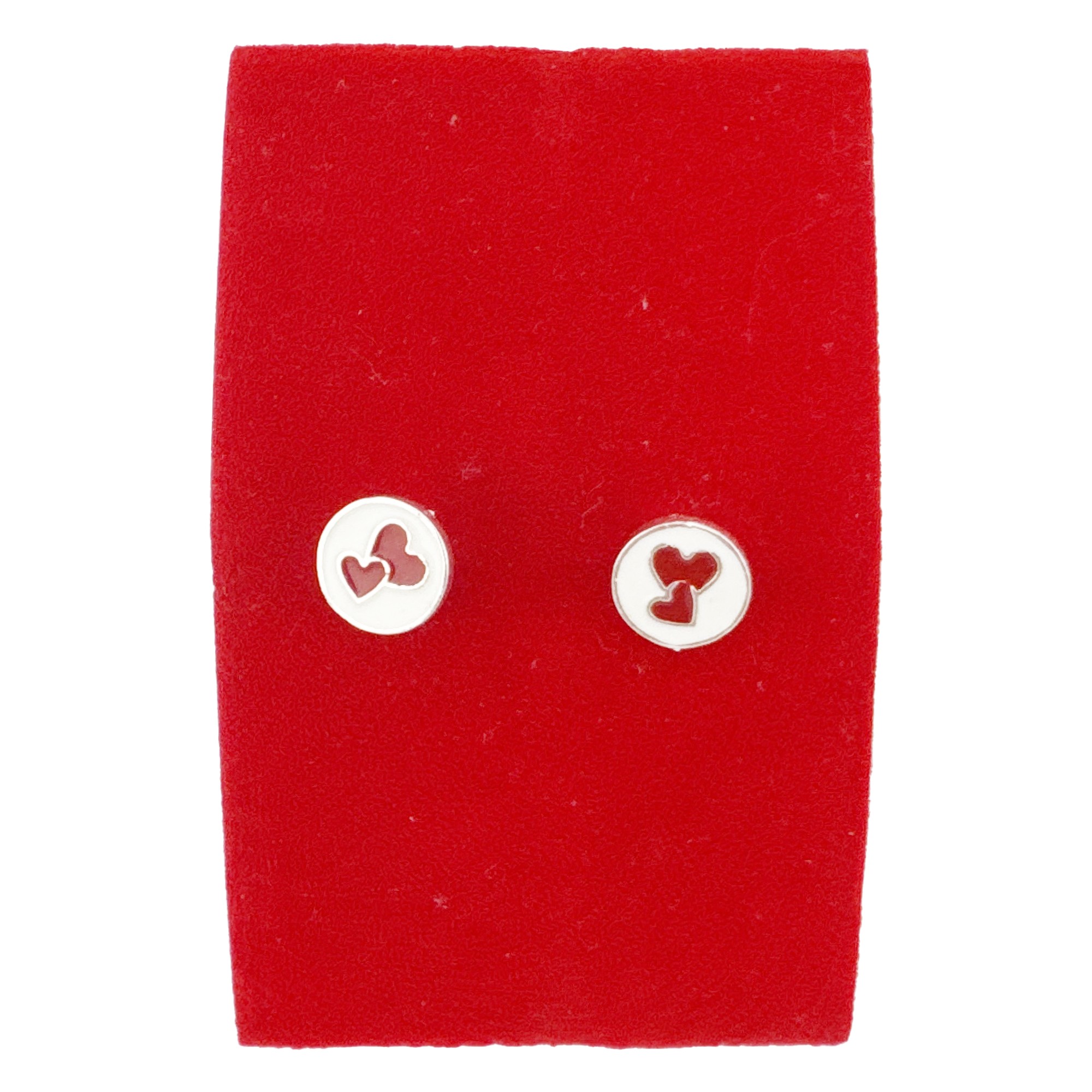 Cercei pentru Copii Argint 925, Jolie, Model Inimioare Rosii, cu Email Colorat, 1.37 g, Argintiu/Alb