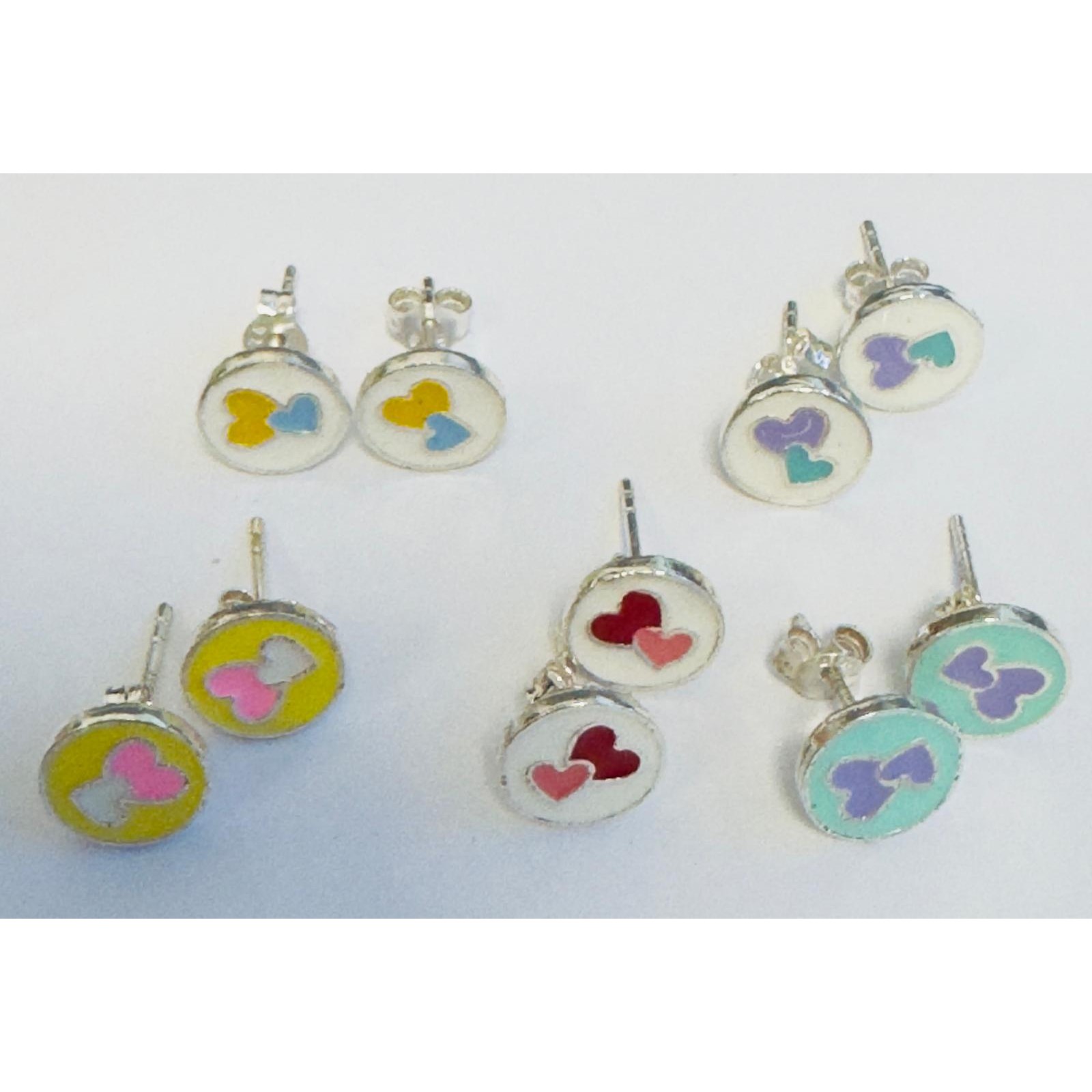 Cercei pentru Copii din Argint 925 cu Email Colorat, model Inimioare, Jolie Silver