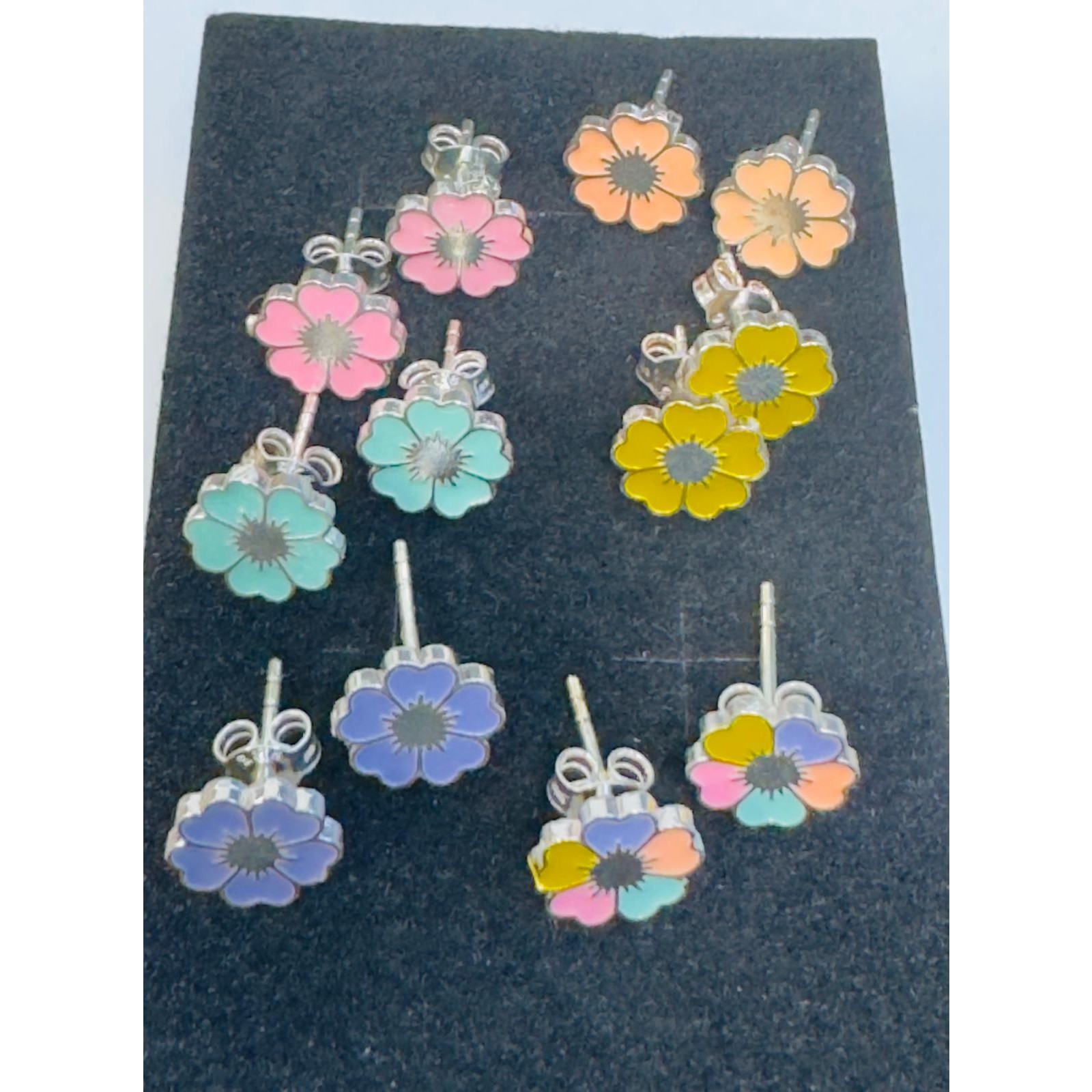 Cercei pentru Copii Argint 925, Jolie, Model Floricele, cu Email Colorat, 1.26 g, Argintiu