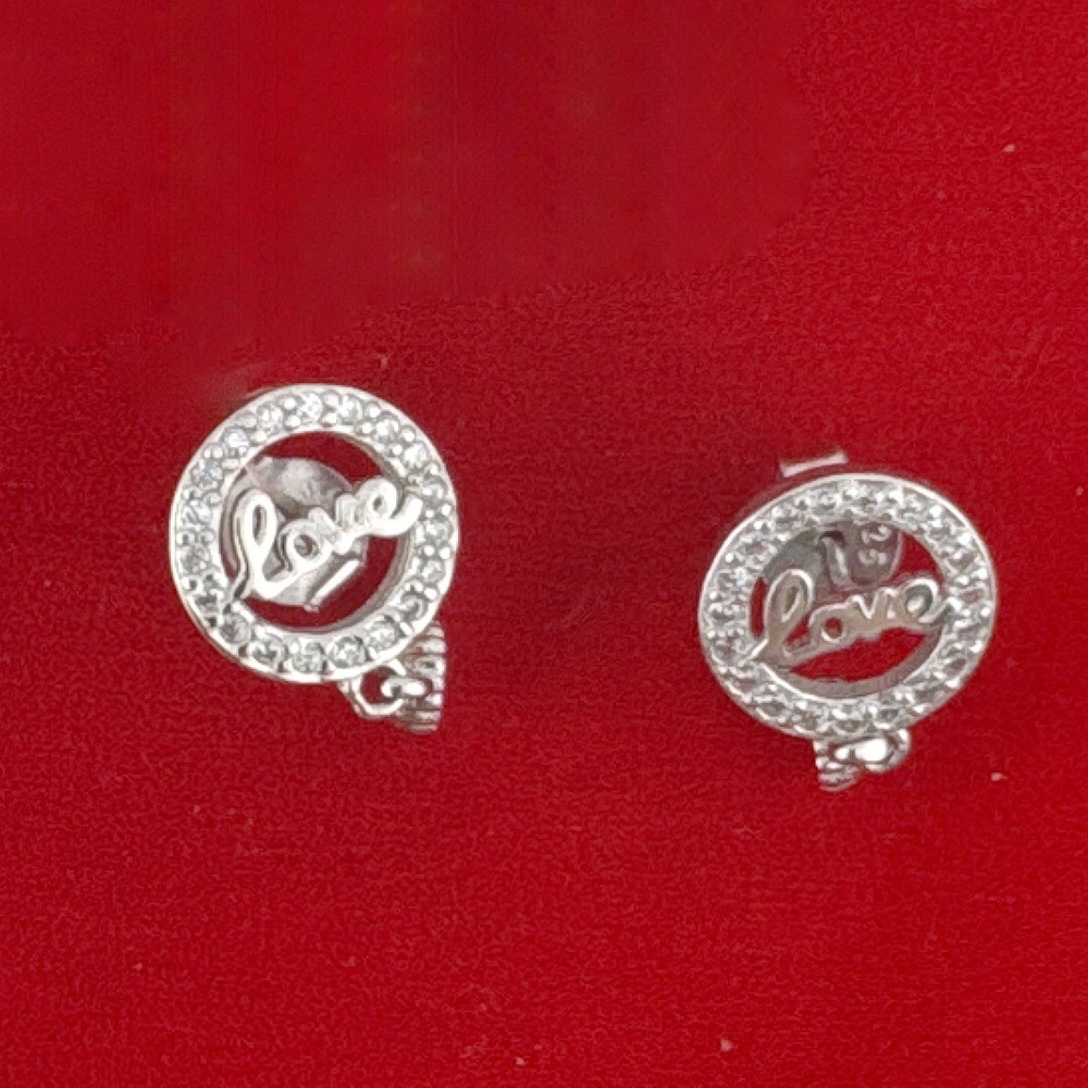 Cercei din Argint 925, Jolie Silver, pentru Dama, Model Love in Cerc cu Cristale, 1.74 g, Design Minimalist Elegant, Argintiu