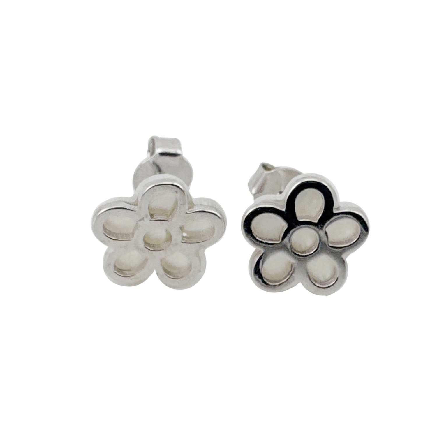 Cercei din Argint 925, Jolie Silver, pentru Dama, Model Floare Cu 5 Petale, 1.74 g, Design Clasic Floral, Argintiu