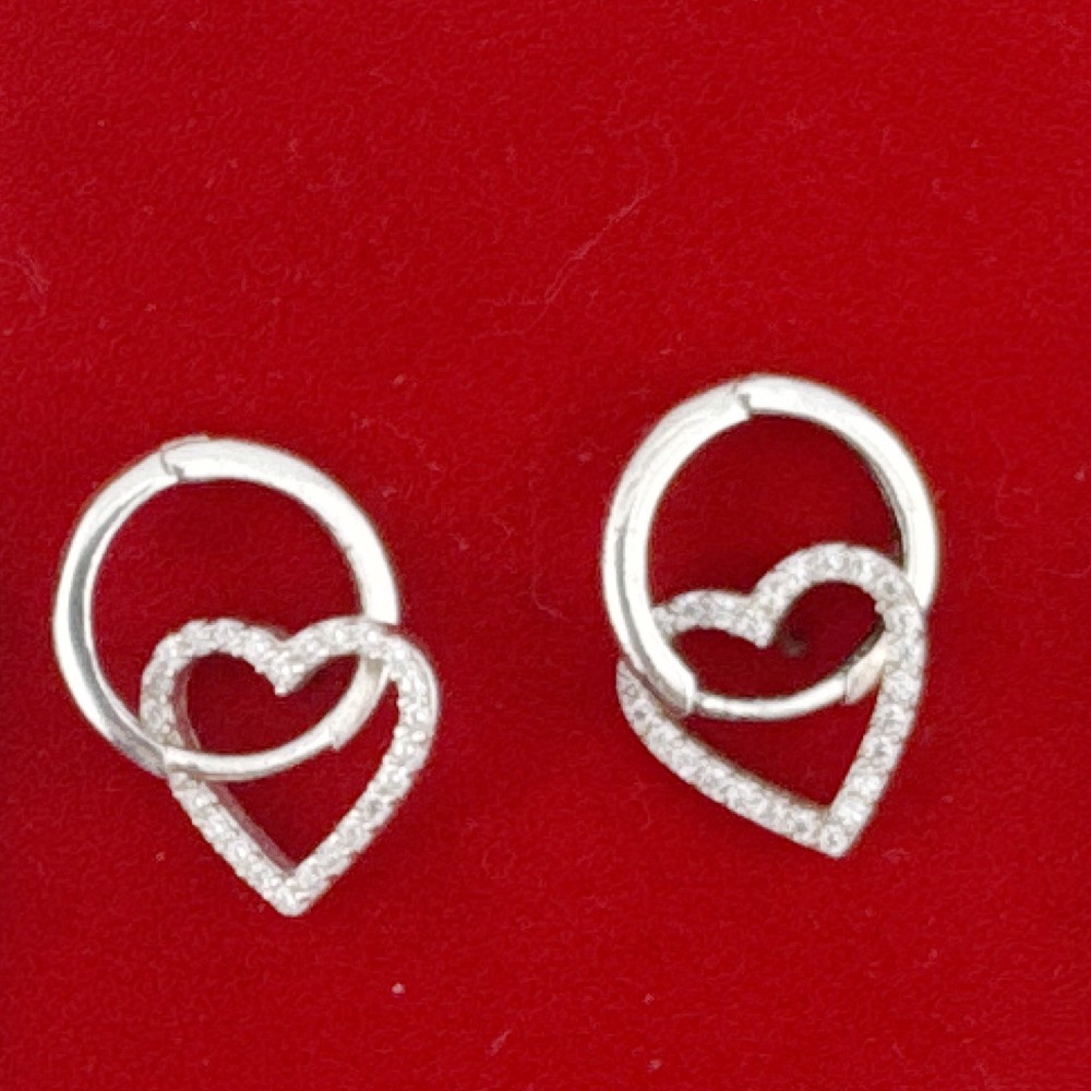 Cercei din Argint 925, Jolie Silver, pentru Dama, Model Model Cerc Cu Inimioara si Pietre, 2.60 g, Design Elegant si Romantic, Argintiu