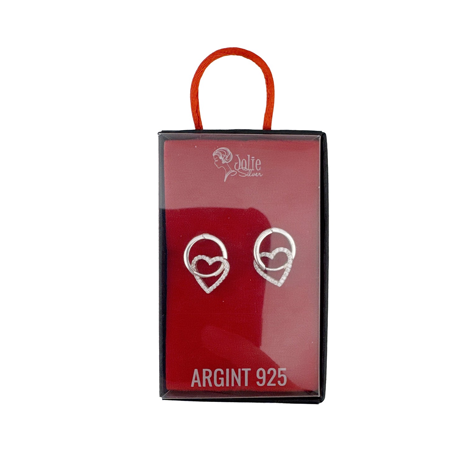 Cercei din Argint 925, Jolie Silver, pentru Dama, Model Model Cerc Cu Inimioara si Pietre, 2.60 g, Design Elegant si Romantic, Argintiu