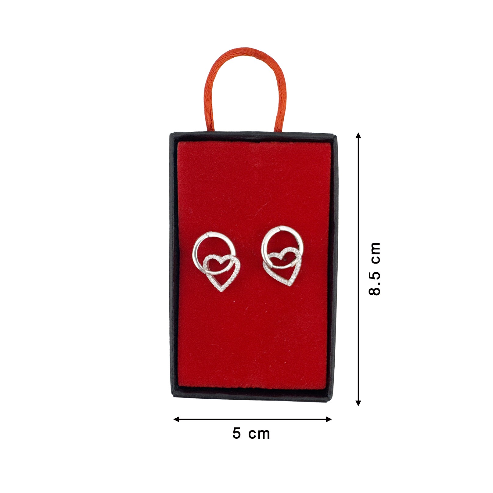 Cercei din Argint 925, Jolie Silver, pentru Dama, Model Model Cerc Cu Inimioara si Pietre, 2.60 g, Design Elegant si Romantic, Argintiu