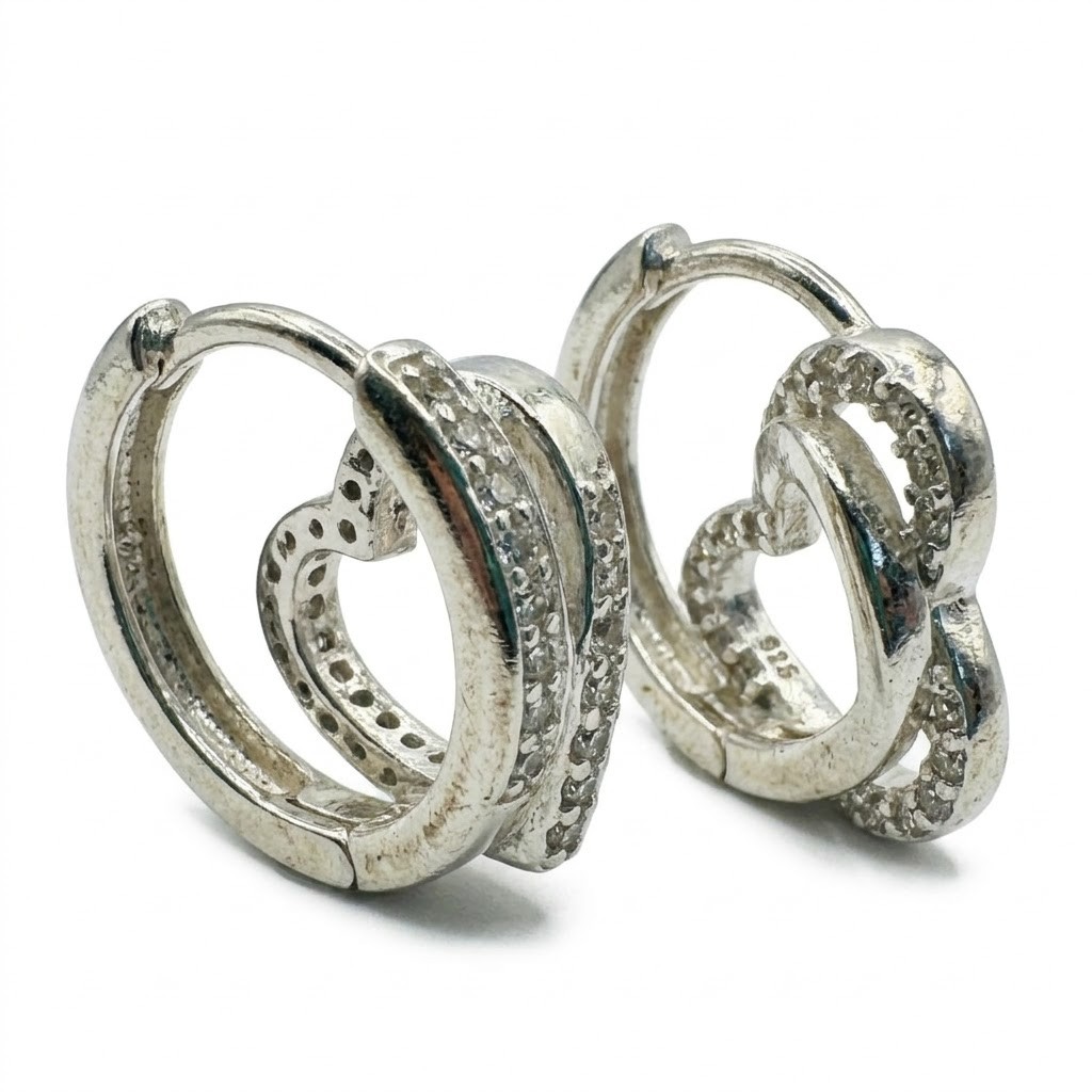 Cercei Argint 925 Jolie, Model Tortita Cu Inimioara Si Pietre, Argintiu, 2.60 g