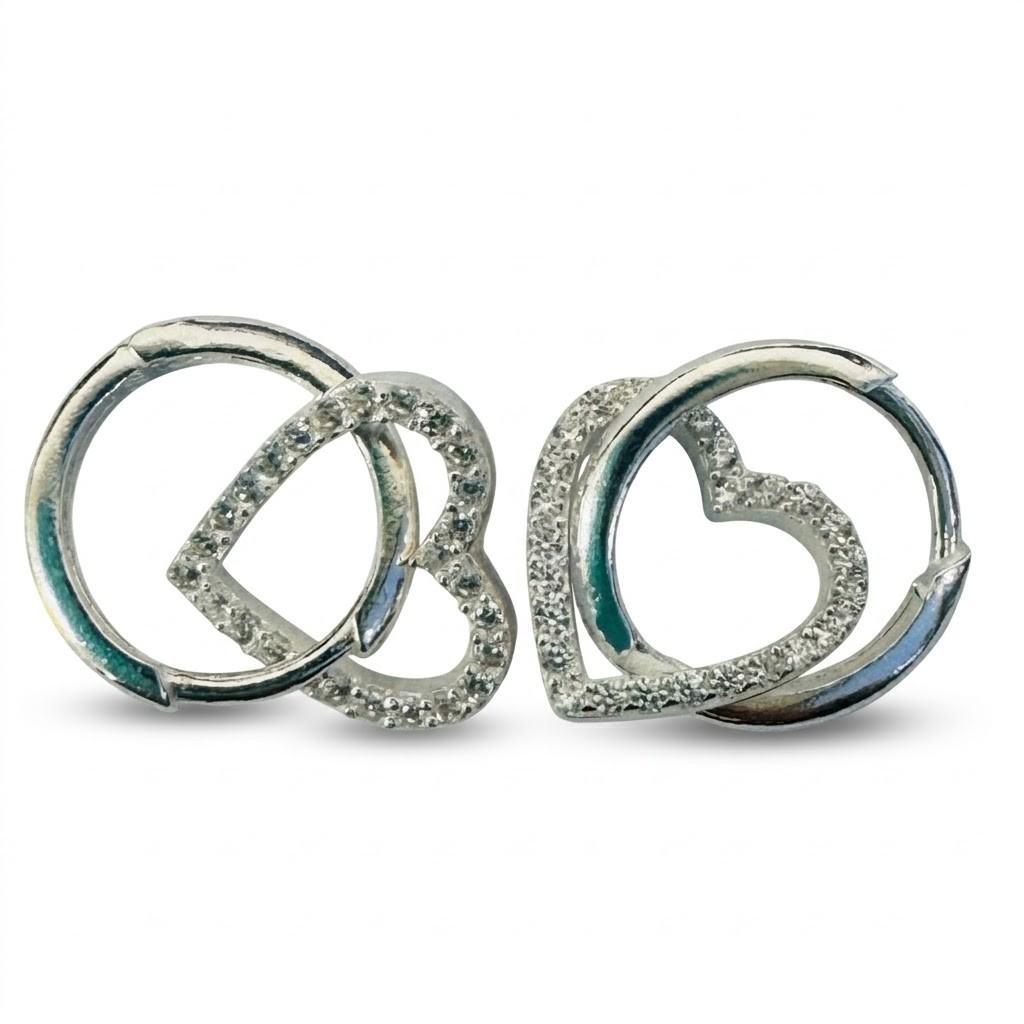 Cercei Argint 925 Jolie, Model Tortita Cu Inimioara Si Pietre, Argintiu, 2.60 g