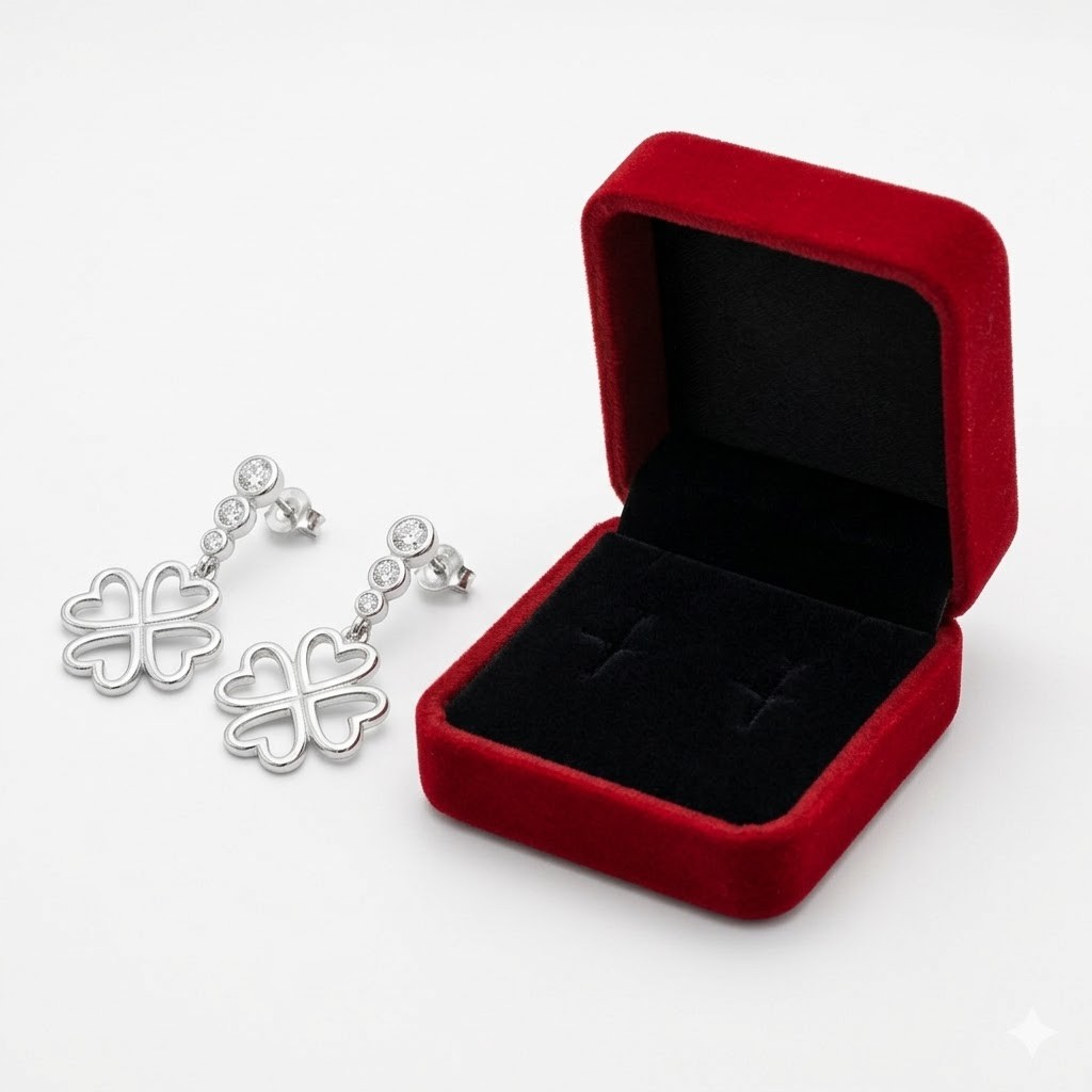 Cercei Argint, Jolie Silver, Trifoi Contur Cu 3 Pietre, Argintiu, 4.30 g