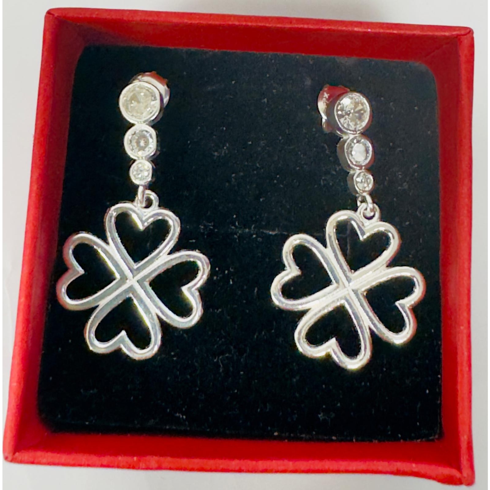 Cercei din Argint 925, Trifoi Contur cu 3 Pietre, Jolie Silver, 4.30 g