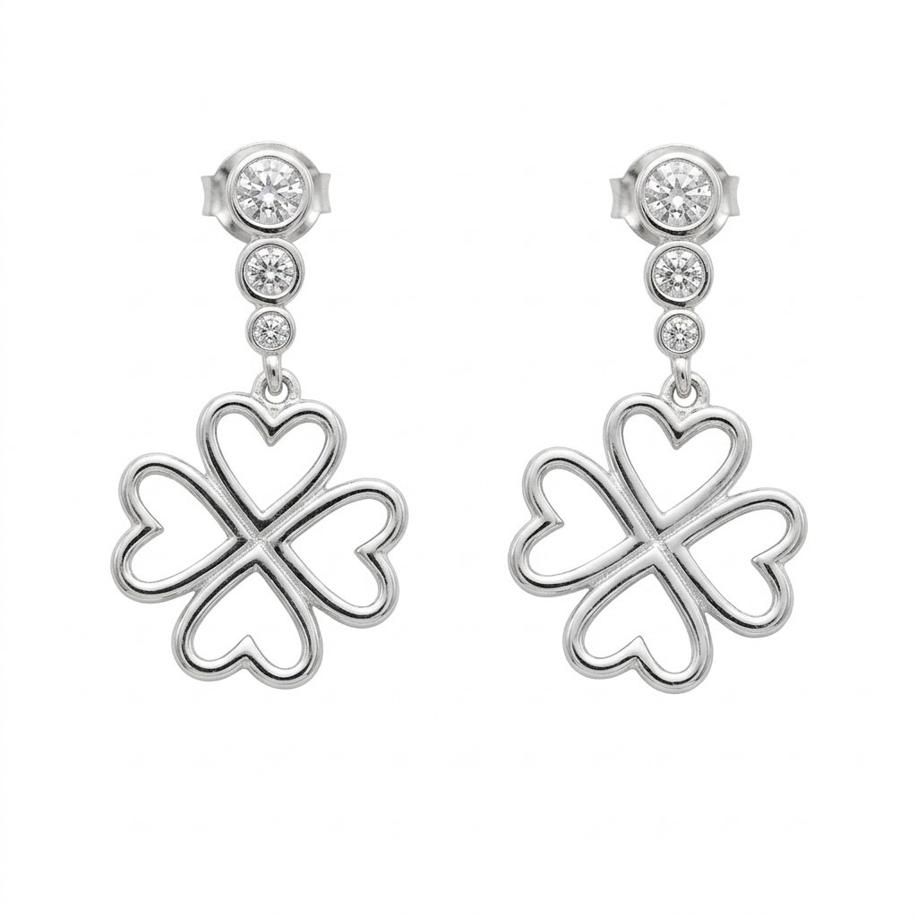 Cercei Argint, Jolie Silver, Trifoi Contur Cu 3 Pietre, Argintiu, 4.30 g