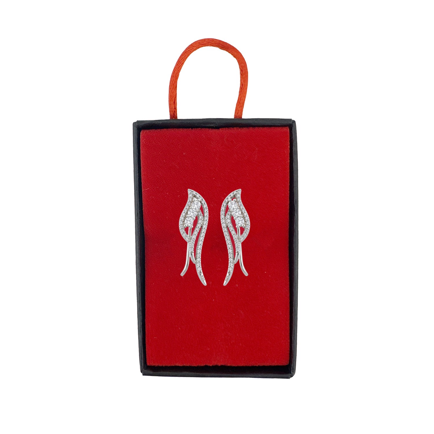 Cercei din Argint 925, Jolie Silver, pentru Dama, Model Aripi pe Lob cu Pietre cu Zirconiu, 3.31 g, Design Fin si Romantic, Argintiu