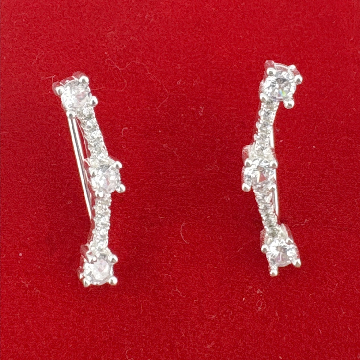 Cercei Argint 925 Jolie, Model Bagheta pe Lob cu Pietre, Argintiu, 2.37 g