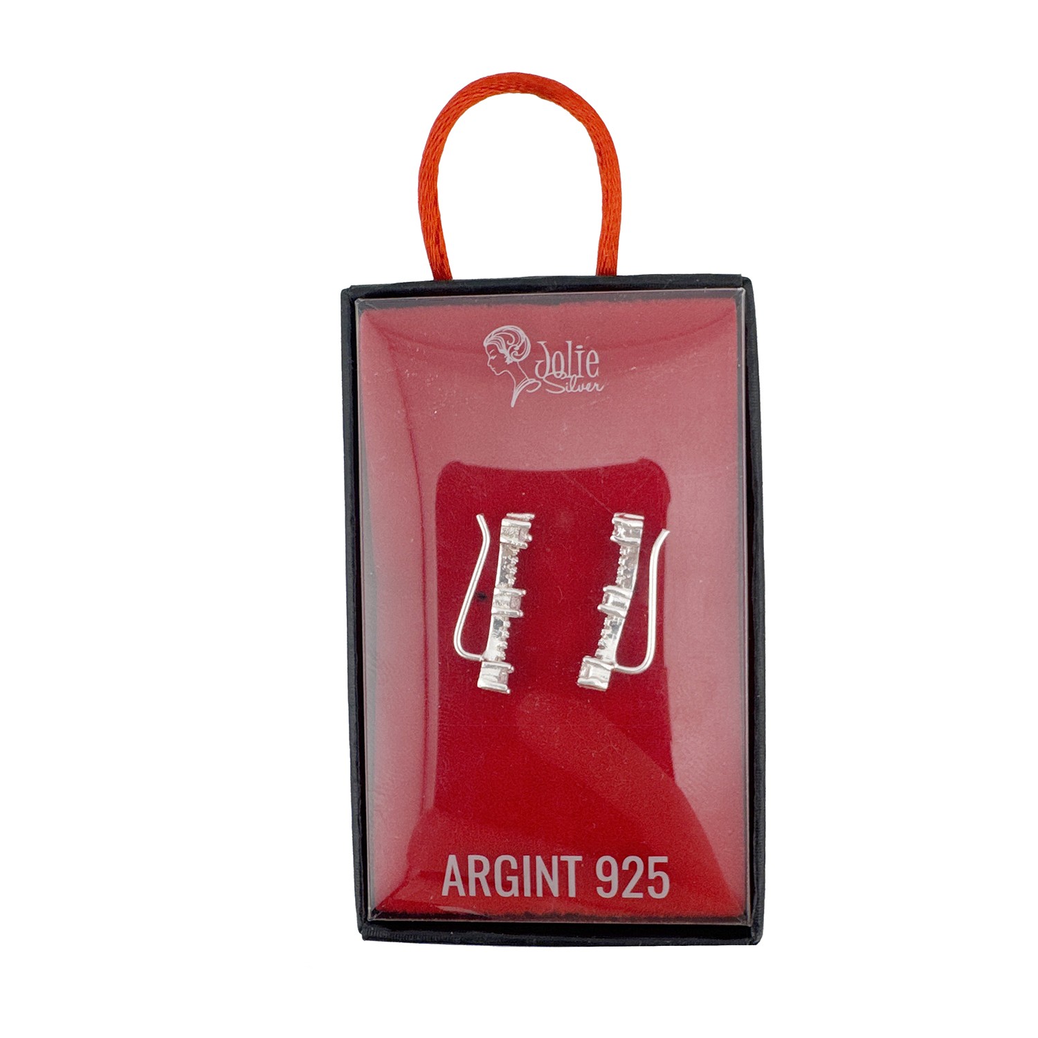 Cercei Argint 925 Jolie, Model Bagheta pe Lob cu Pietre, Argintiu, 2.37 g