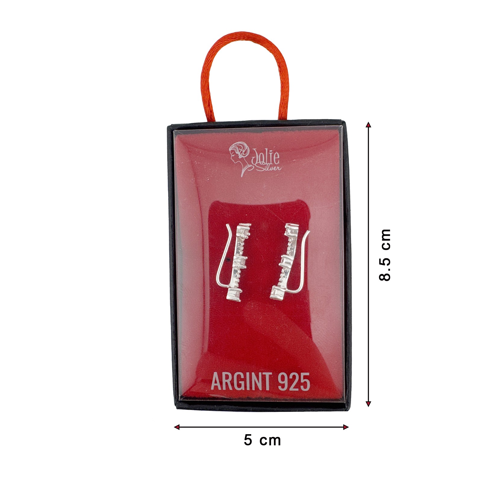 Cercei Argint 925 Jolie, Model Bagheta pe Lob cu Pietre, Argintiu, 2.37 g