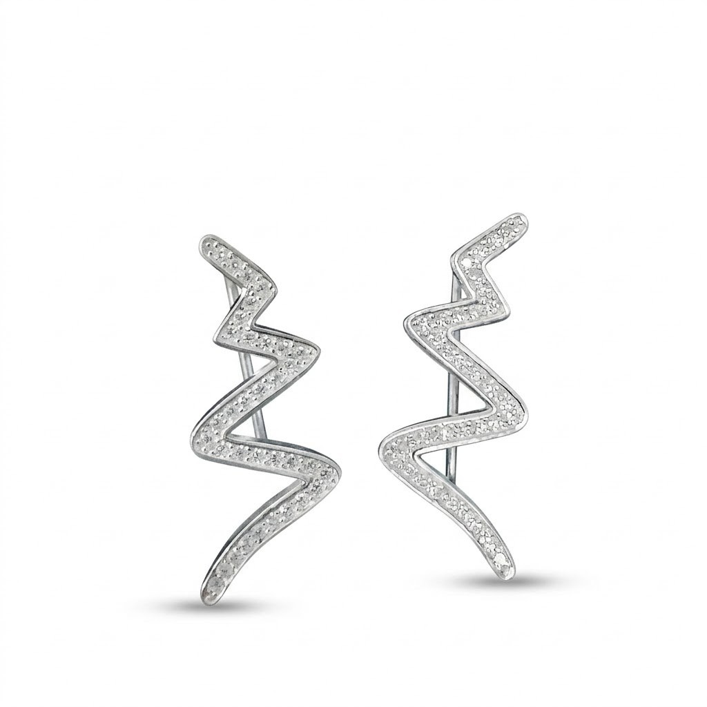 Cercei din Argint 925, Jolie Silver, pentru Dama, Model Sarpe pe Lob cu Pietre, 2.87 g, Design Modern si Elegant, Argintiu